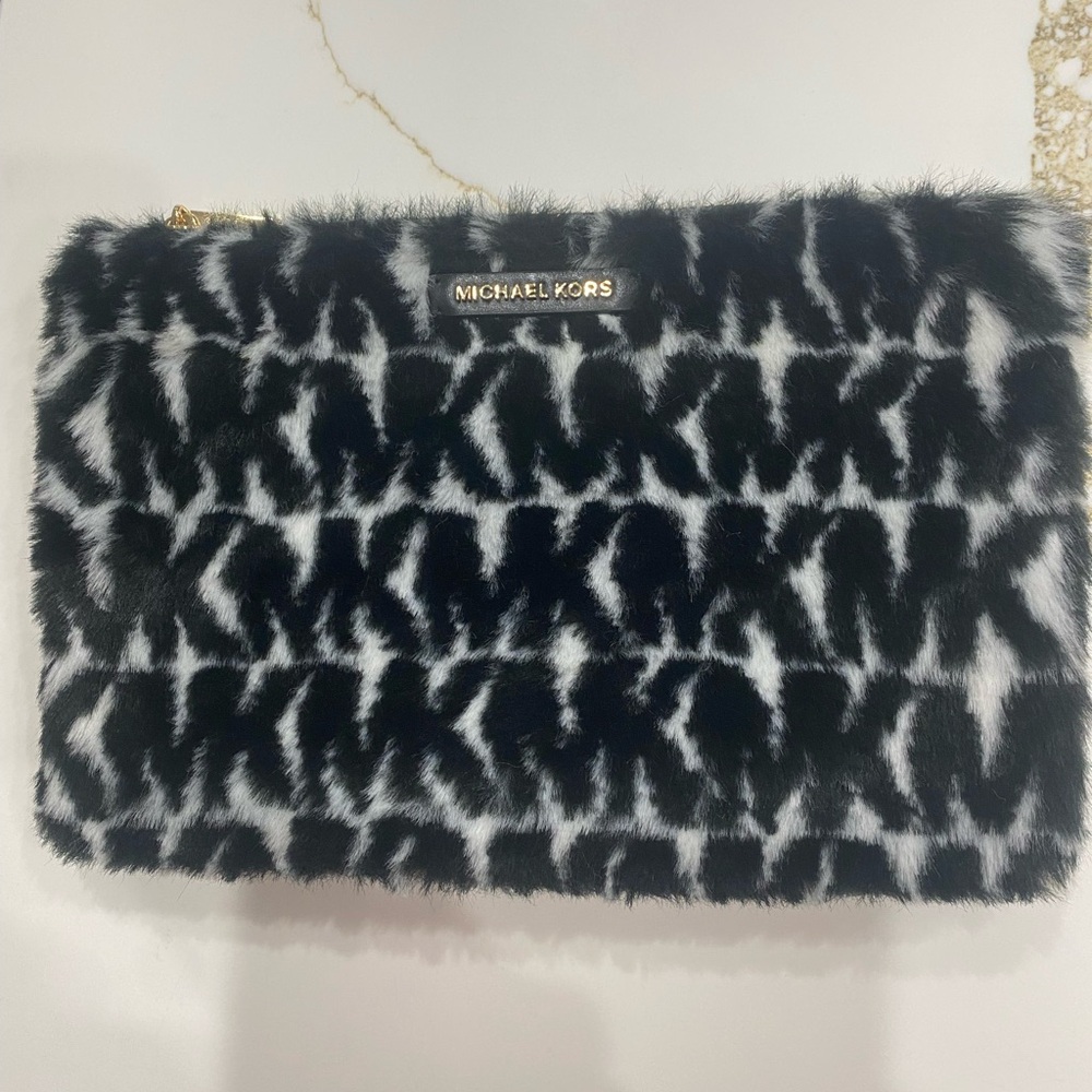 Used Once Michael Kors Black and White Faux Fur Clutch